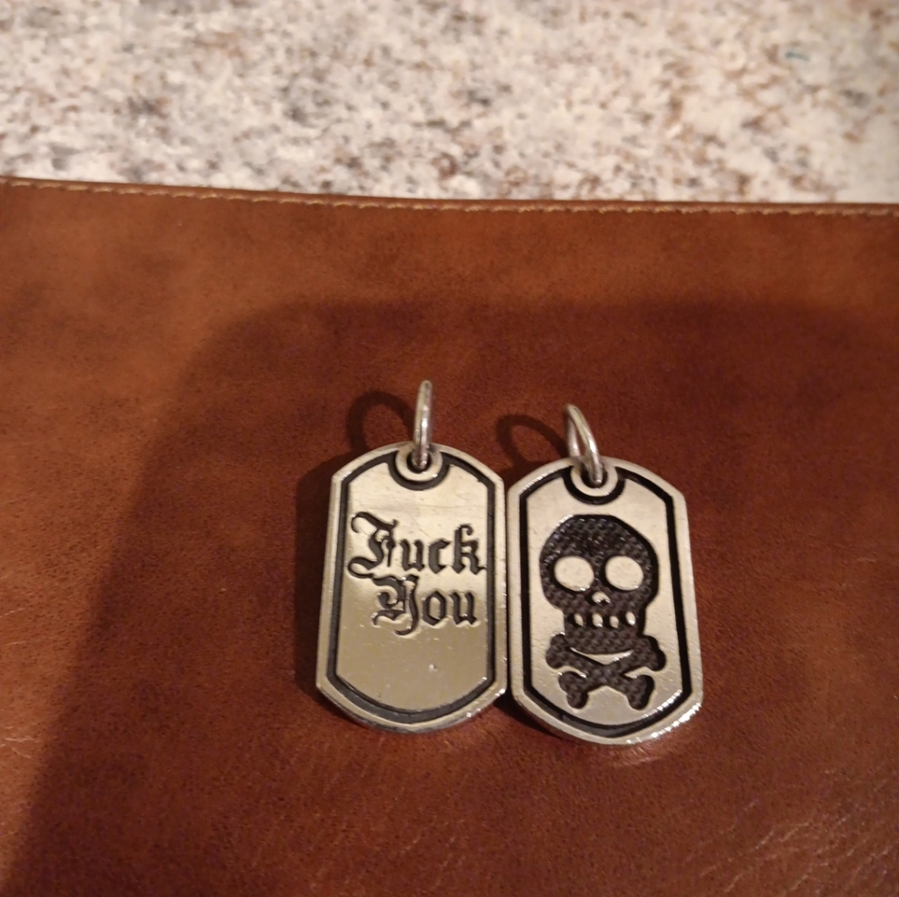 King Baby Retired Dog Tag Skull Crossbone & Fuk you pendants